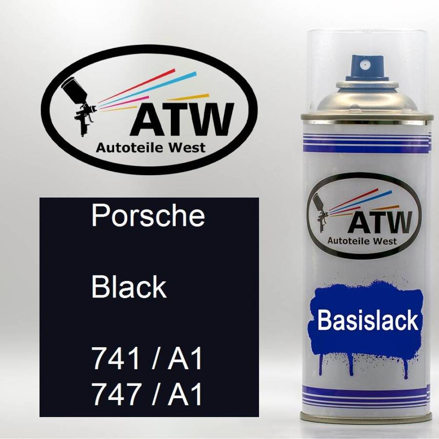 Porsche, Black, 741 / A1 747 / A1: 400ml Sprühdose, von ATW Autoteile West.